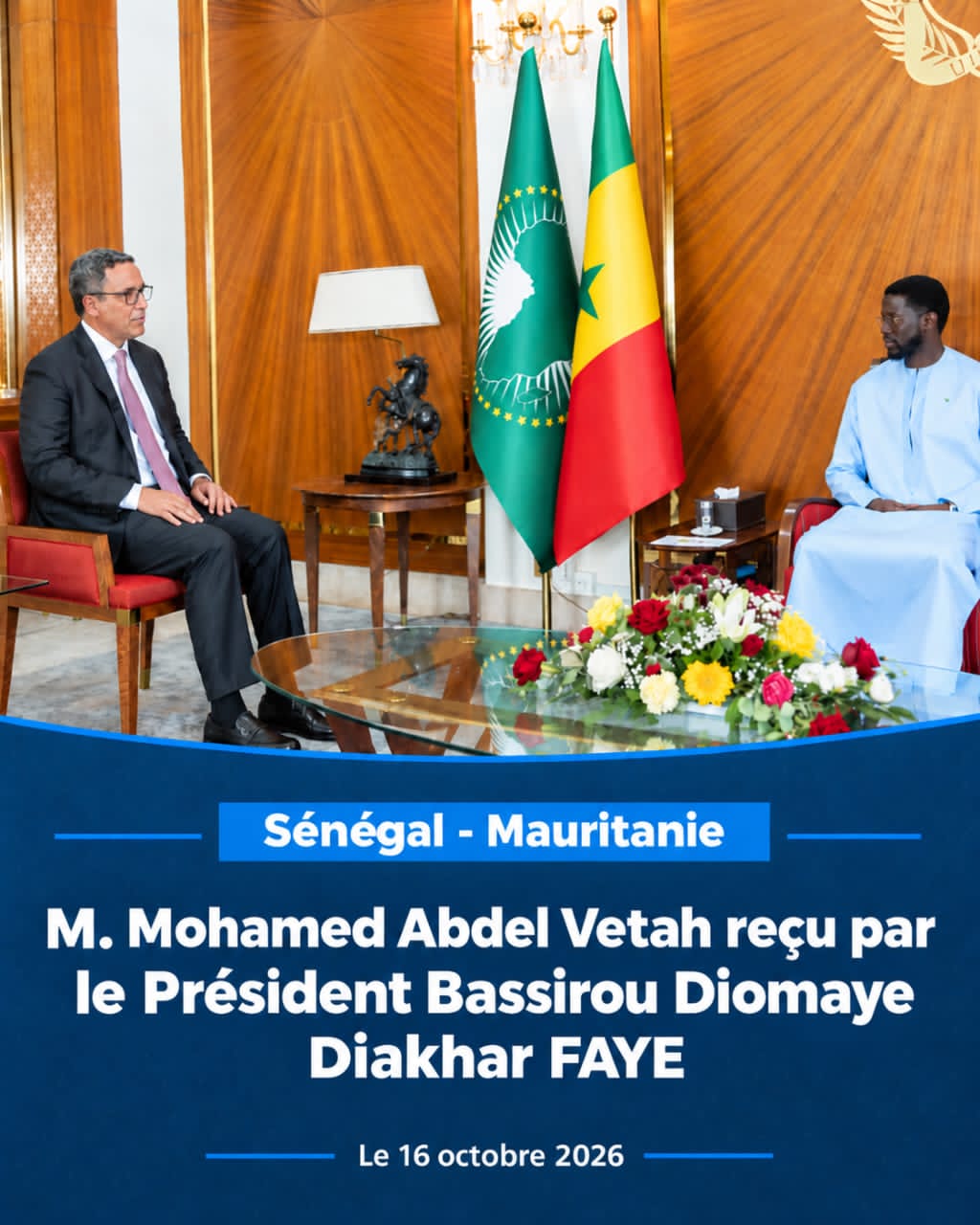 Dakar  : Bassirou Diomaye Diakhar Faye reçoit le Ministre mauritanien de l’Énergie et du Pétrole 