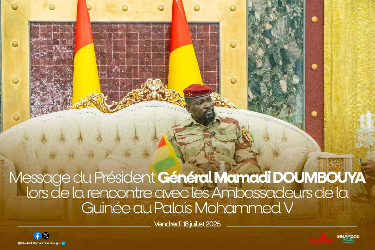 Mamadi aux diplomates guinéens : « Je suivrai les taux de participation et les résultats du référendum dans vos juridictions. »