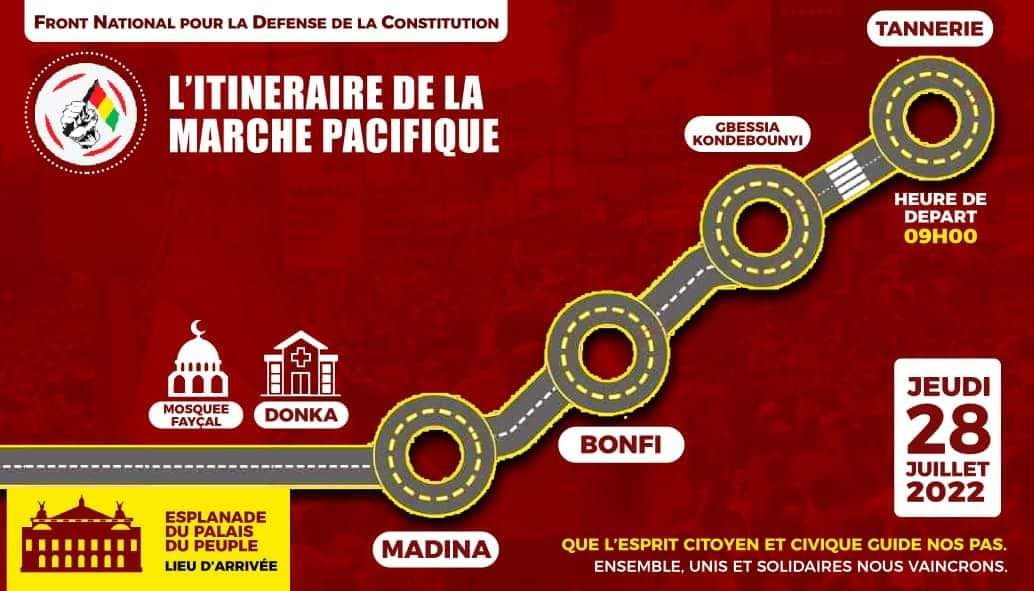Marche pacifique du jeudi 28 juillet pour le retour à l'ordre constitutionnel en Guinée : le FNDC dévoile l'itinéraire 